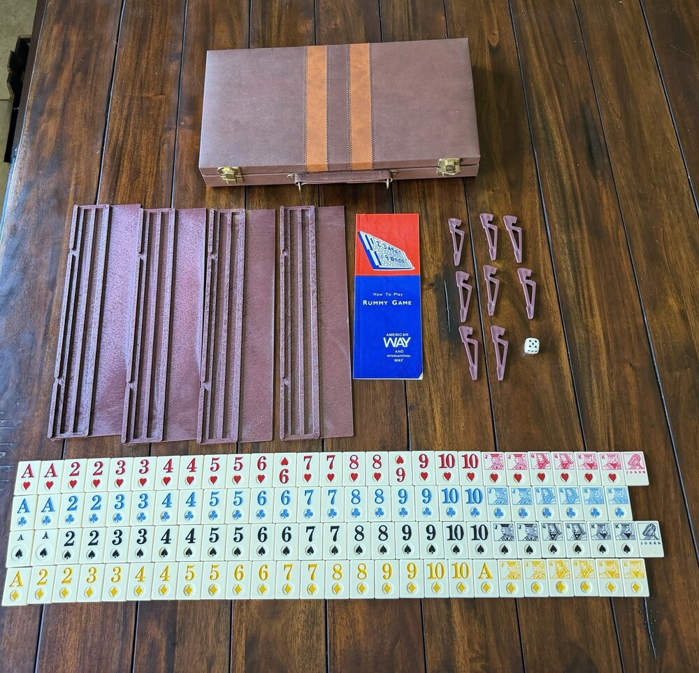 Vintage Rummy Tile Game American Way International 106 Tiles Case Racks Complete